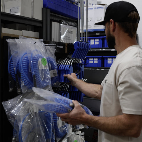 Compressed air accessories stocked at Advanced Air & Vacuum’s Avondale, AZ Parts Department.