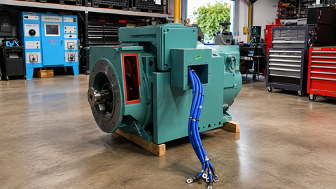 Electric motor repair and rebuild shop in Southern California with large industrial motor equipment.