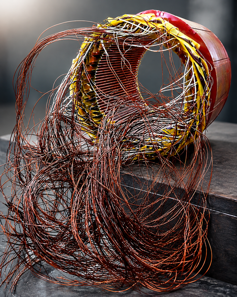 Before- Electric motor stator winding repair with finished copper windings prepared for industrial motor rebuild.