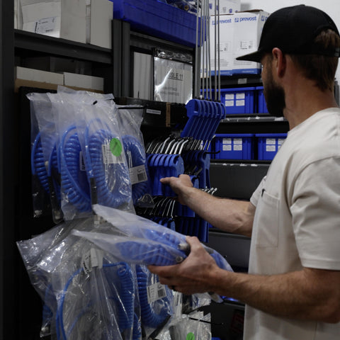 Prevost compressed air accessories stocked at Advanced Air & Vacuum Parts Department.