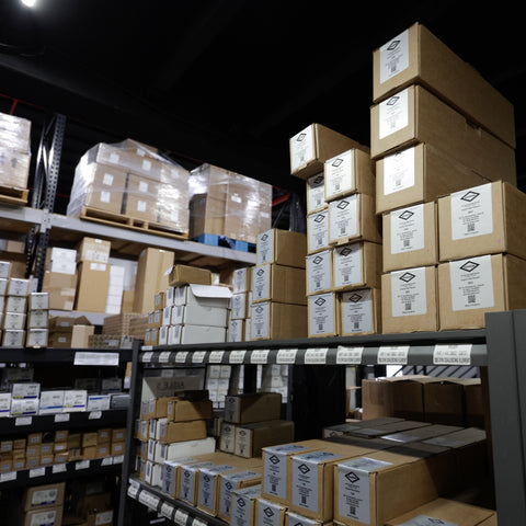 Stocked air compressor parts shelves at Advanced Air & Vacuum’s San Diego Parts Department.