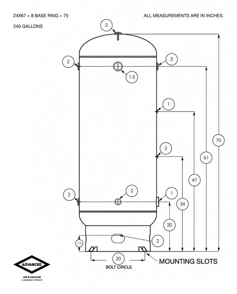 120 gallon Vertical Air Compressor Tank