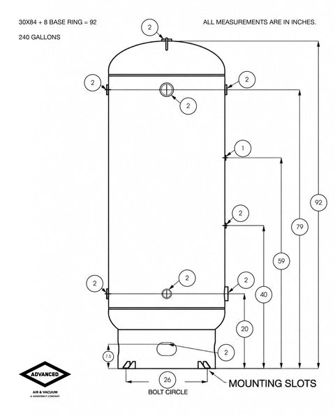 240 gallon Vertical Air Compressor Tank