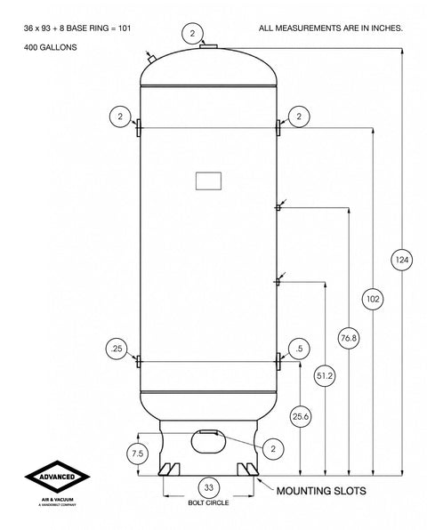400 gallon Vertical Air Compressor Tank