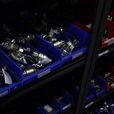 Compressed air fittings stocked for pickup at Advanced Air & Vacuum’s Avondale, AZ Parts Department.