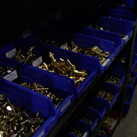 Compressed air fittings stocked for pickup at Advanced Air & Vacuum’s San Diego Parts Department.