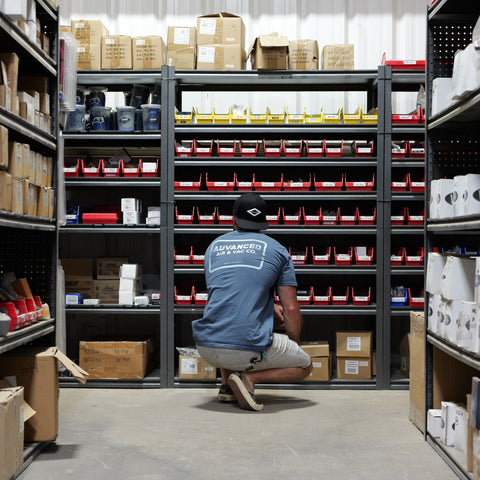 Compressor parts inventory stocked at Advanced Air & Vacuum’s El Centro Parts Department.