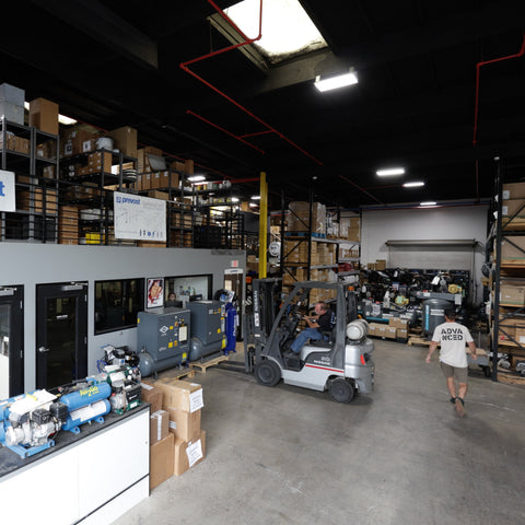 San Diego air compressor parts department and warehouse at Advanced Air & Vacuum in El Cajon.