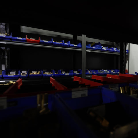 Stocked air compressor parts and fittings at Advanced Air & Vacuum Parts Department.